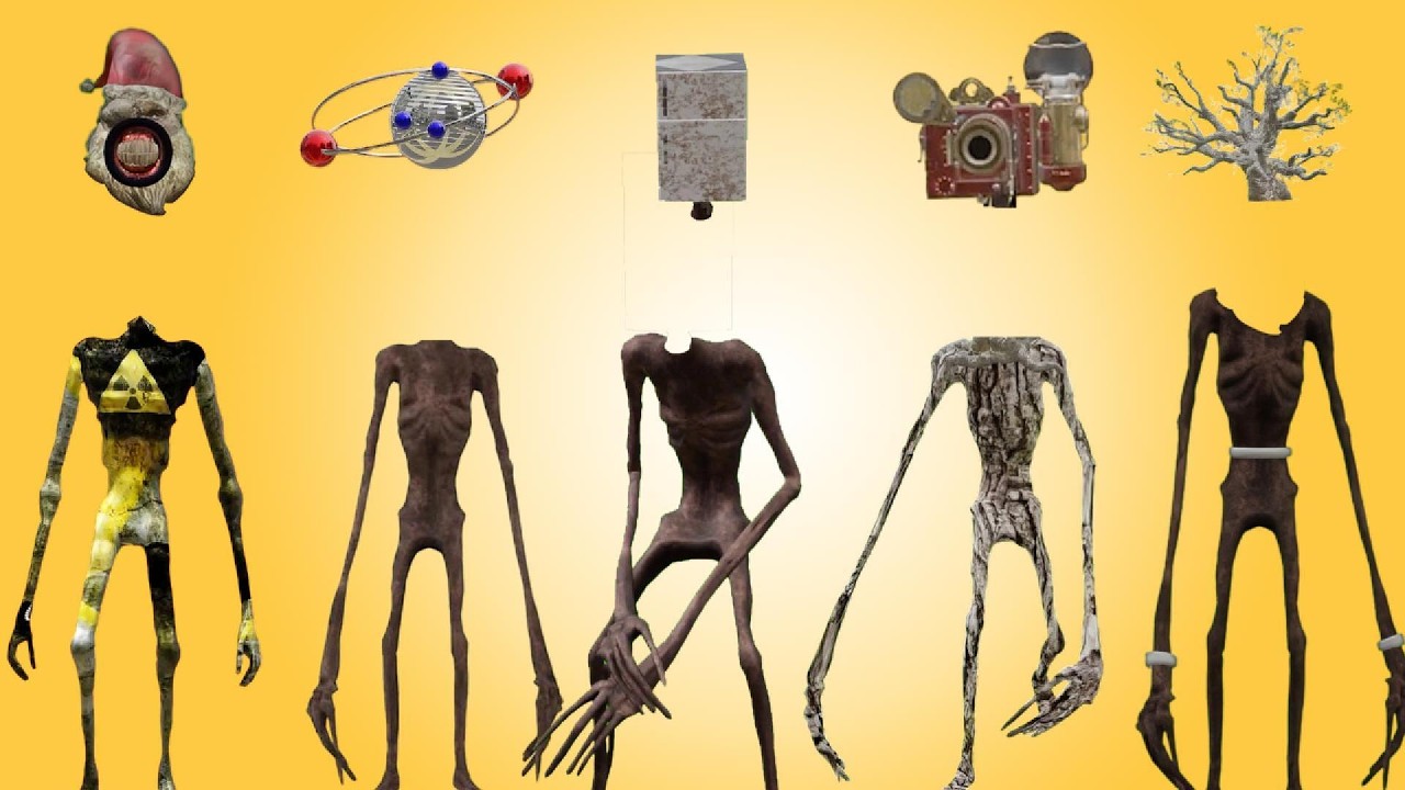 WRONG HEADS, NUCLEAR, SIREN HEAD CAMERA, SIREN HEAD REFRIDGIRATOR, TREE, SANTA