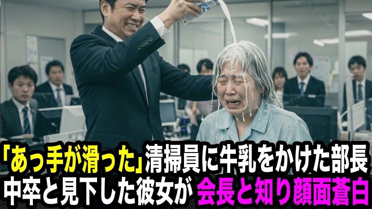 清掃員のおばあさんに牛乳をかけた部長。中卒の彼女が会長だったとは知らなかった【朗読】