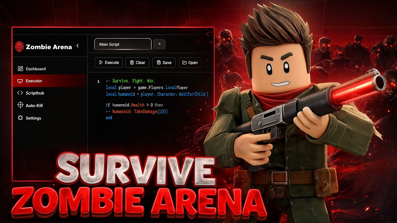 Roblox Survive Zombie Arena Script (Instant Kill All, God Mode, Skip Waves & AutoFarm)