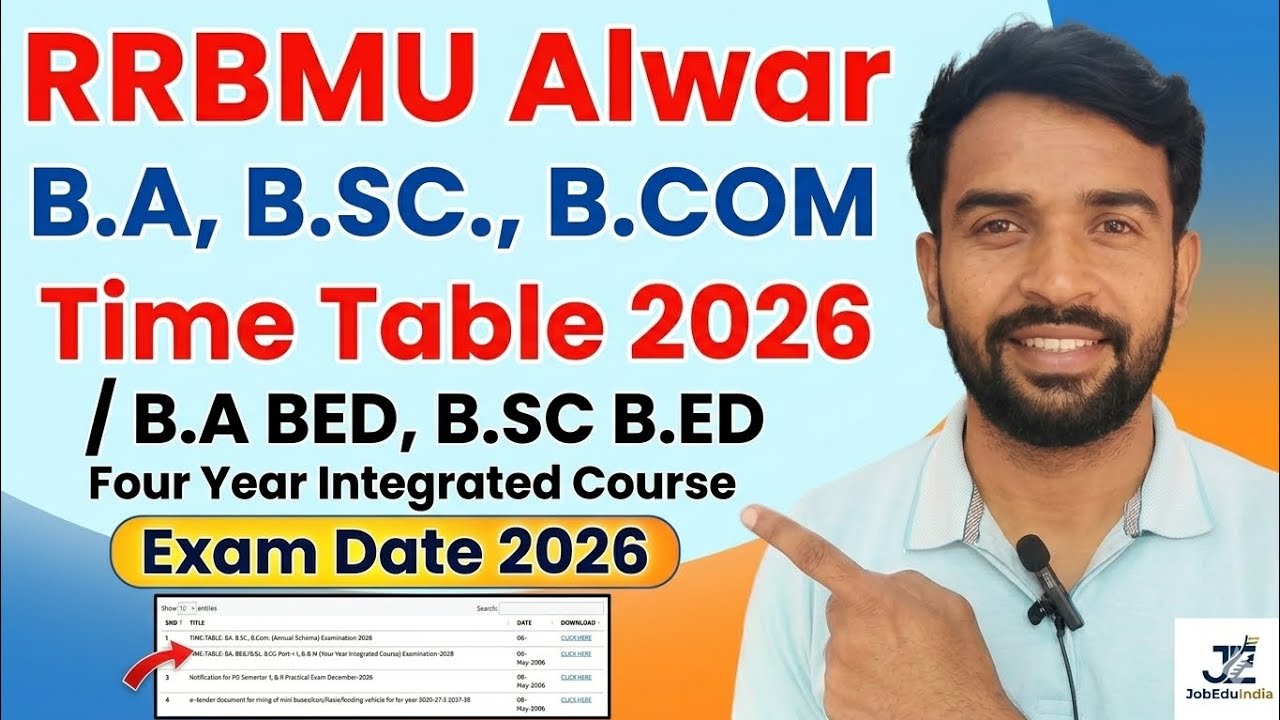 RRBMU Alwar B.A,B.SC.,B.COM/B.A BED,B.SC B.ED Time Table 2026 | Matsya University Exam | JobEduIndia