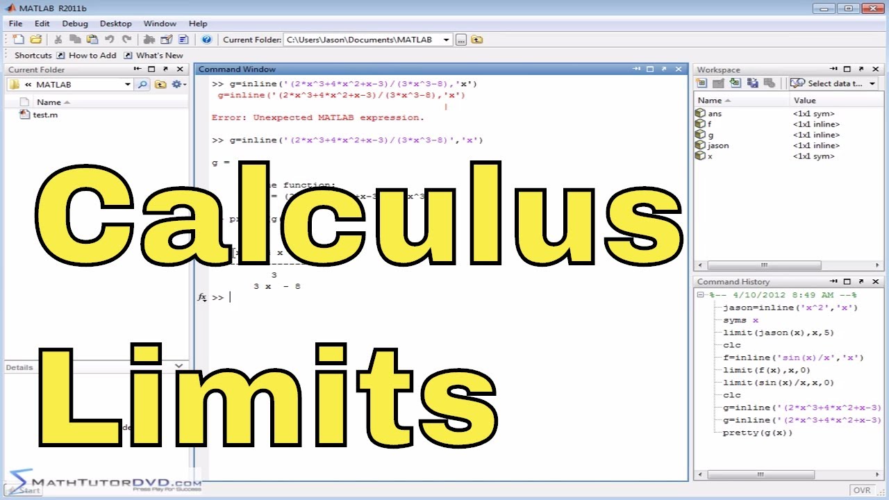 Matlab Tutorial - 58 - Taking Limits in Calculus