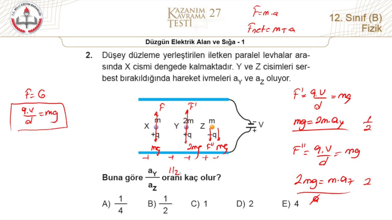 12B MEB Fizik Kazanım Kavrama Testi-27 (Düzgün Elektrik Alan ve Sığa-1) [2019-2020]