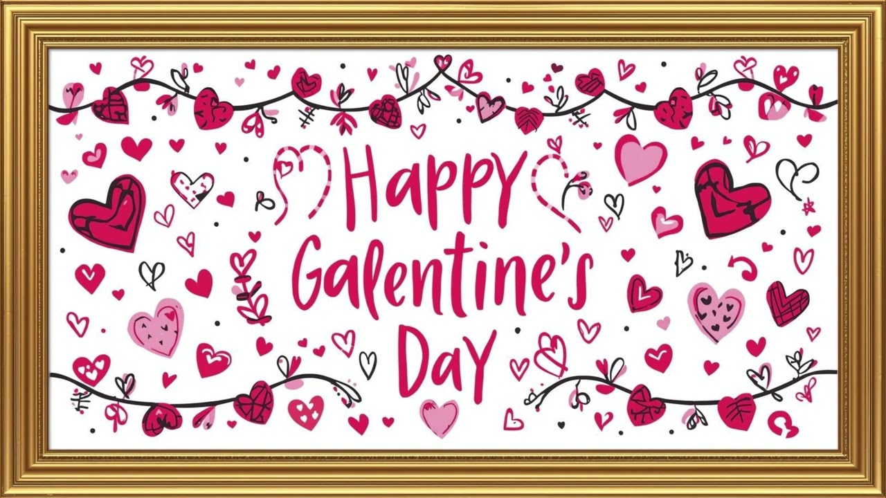 Happy Galentine’s Day Valentine’s Day 4K TV Screensaver | Pink Hearts, Cute Framed Art Display