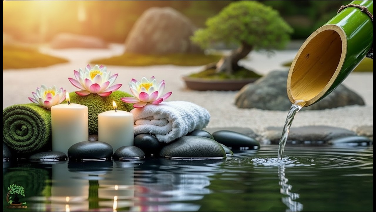 Soothing Spa Piano Music 🌿 Relaxing Sleep Music & Nature Sounds, Bamboo Fountain Calm Deep Relaxatio