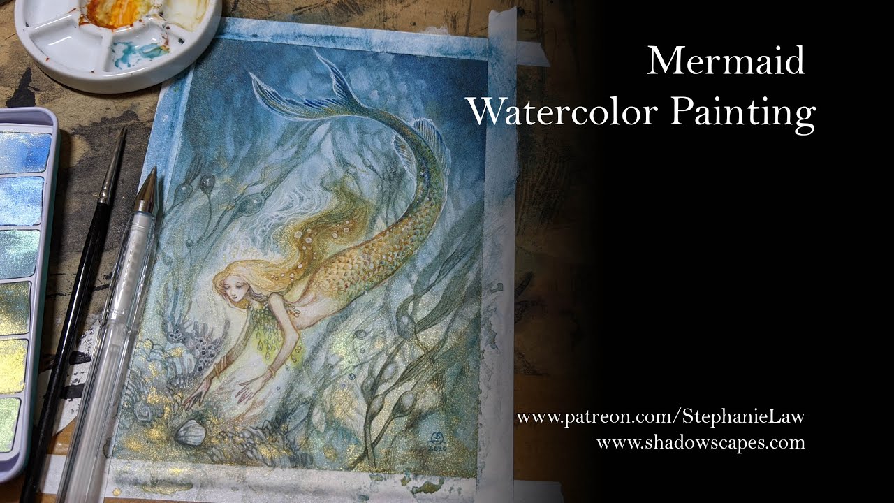 Mermaid Watercolor - Part 1 - Sketching and Background washes