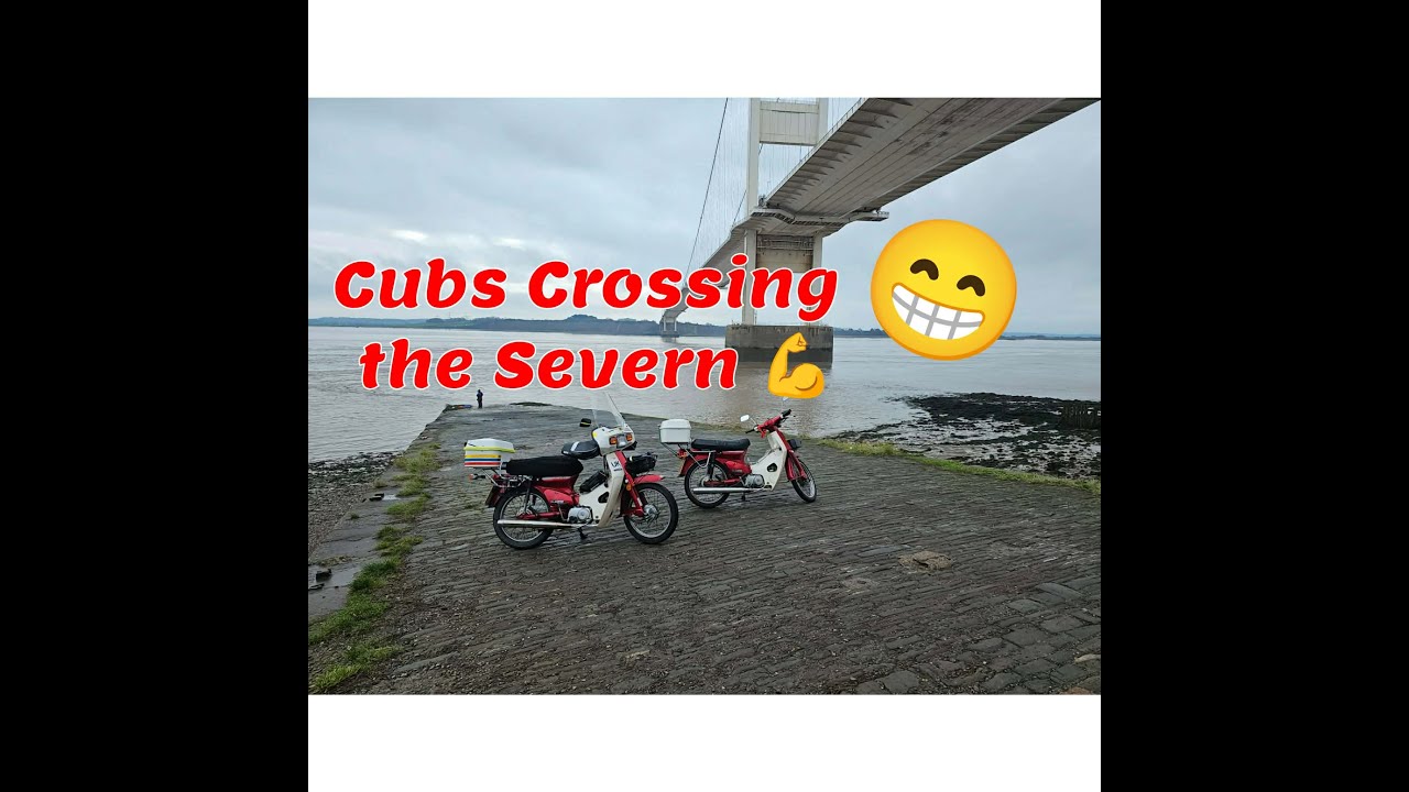 Lydney Docks & crossing the River Severn via the Old Severn bridge on the Honda Cubs