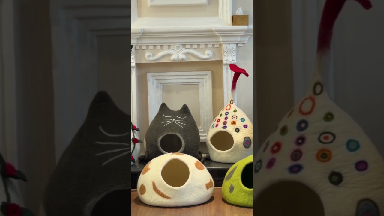 Handmade Multicolor Felt Cat Cave, Cozy Pet Bed, Vibrant Design, Handmade in Nepal, Soft  Pet House.