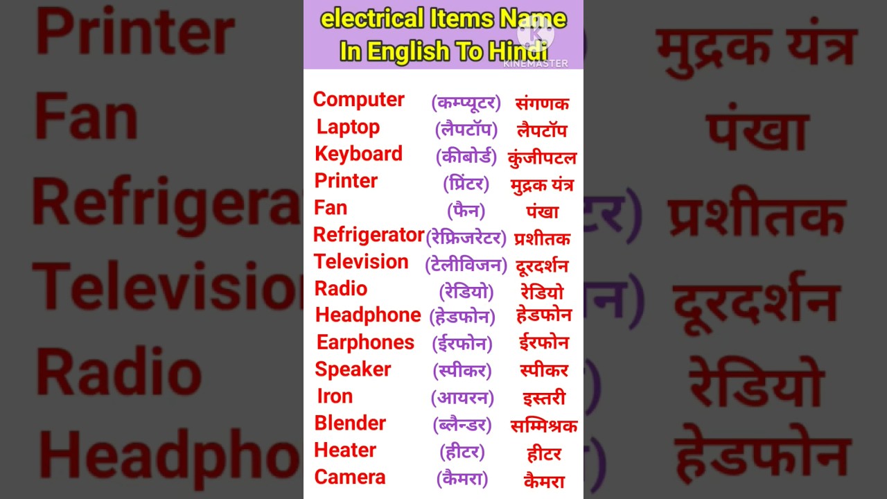 Electric Items Name In English To Hindi #english #shorts #viral