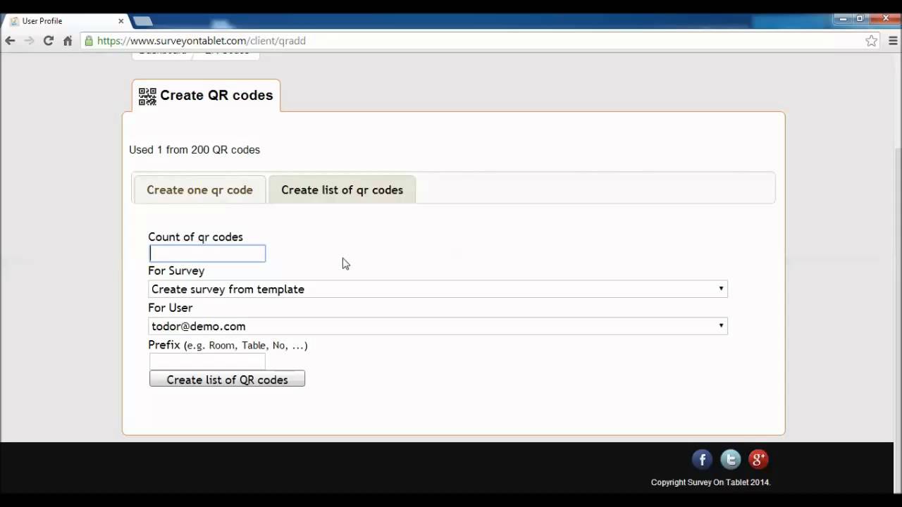 Create list of QR codes for survey distribution SurveyOnTablet.com