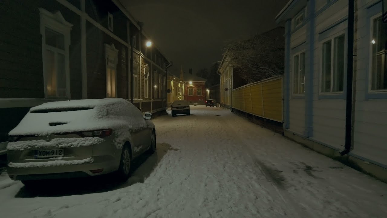 Walking in Light Snowfall, Old Rauma Finland