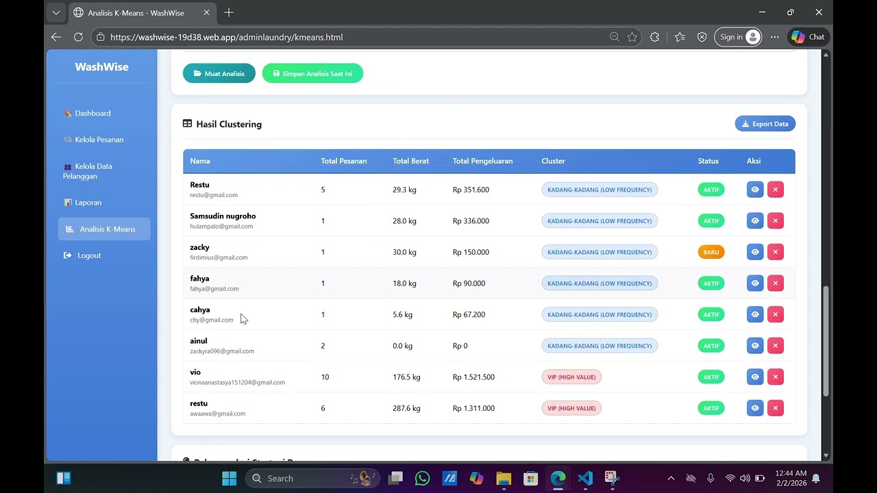 analisis kmeas pada website laundry WASHWISE - Kelompok1