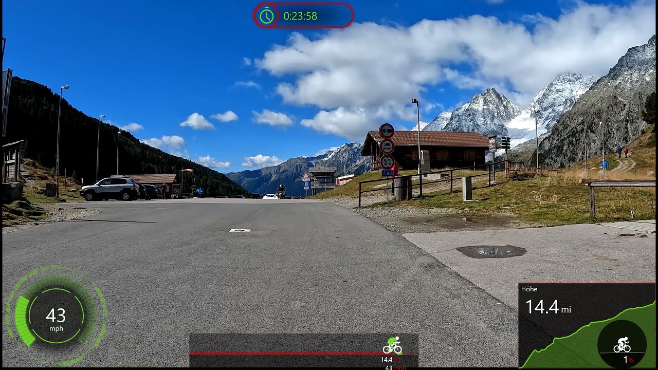25 minute Indoor Cycling Workout Passo Stalle Austria Alps Garmin Display 4K