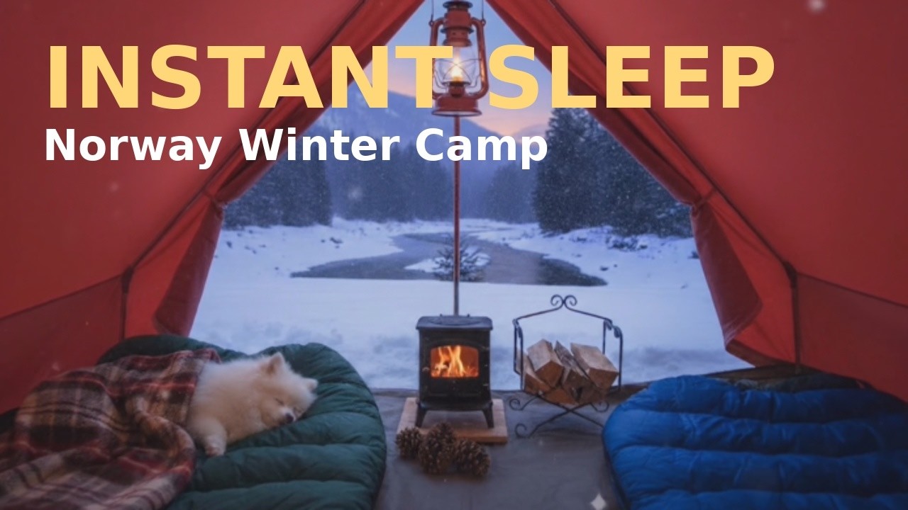 FALL ASLEEP FAST in Norway Snow Camp | Warm Fireplace Ambience  | 평온한 노르웨이 겨울 캠프 | 코지 불멍 수면 사운드