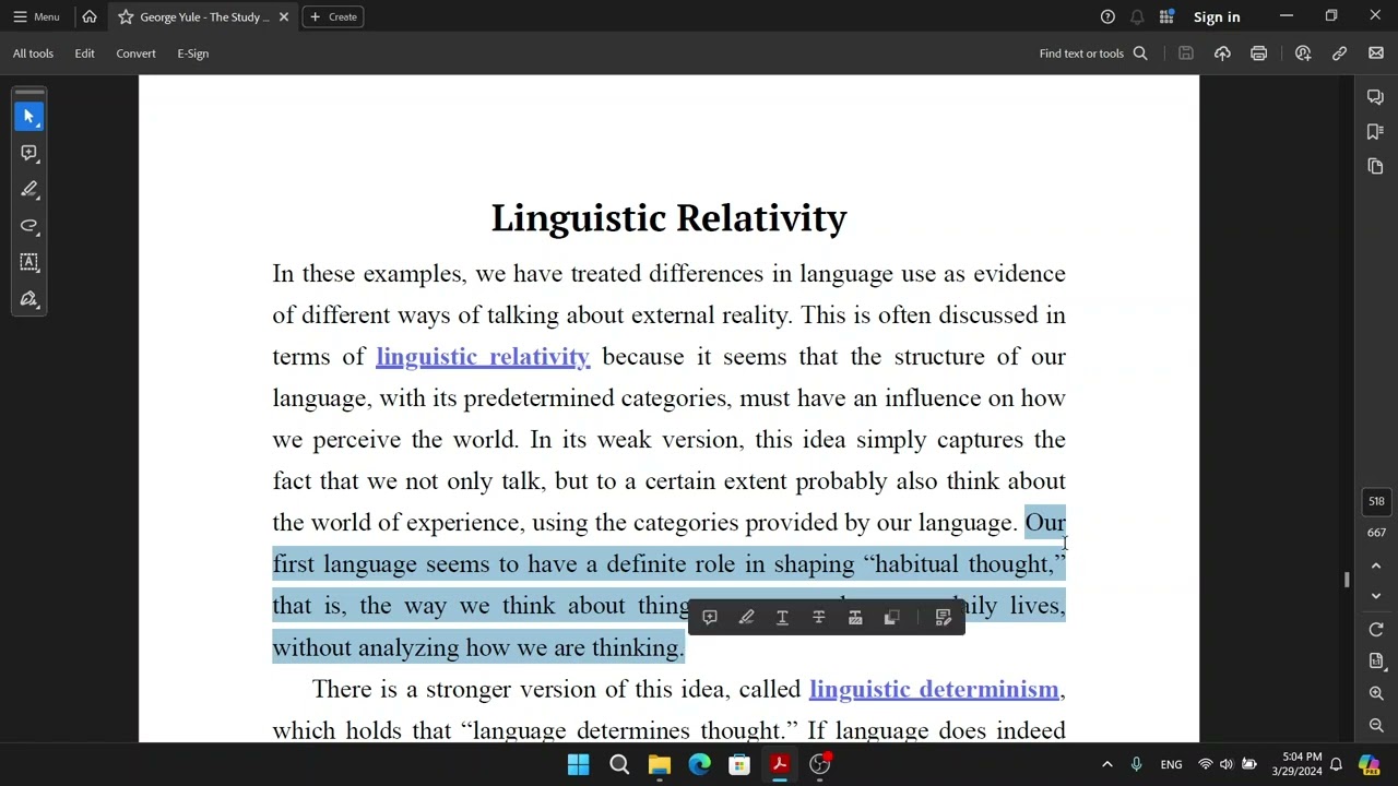 شرح علم اللغة جابتر 20 جزء 4 Linguistic Relativity
