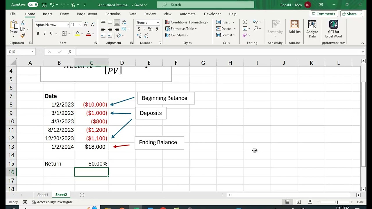 Annualized Returns with Periodic Investments in Excel