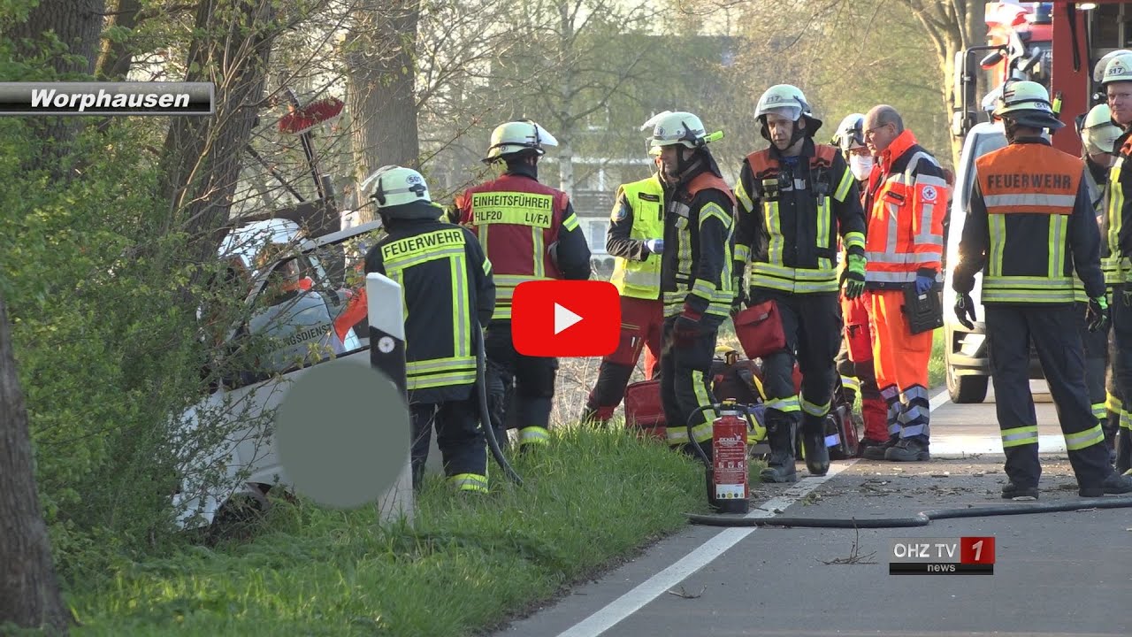 Pritschenwagen einer Gärtnerei kommt von Landstraße ab und prallt frontal gegen massiven Baum