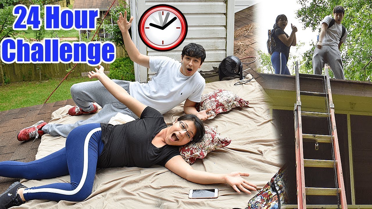 24 Hour Challenge On The Roof Of Our House!!