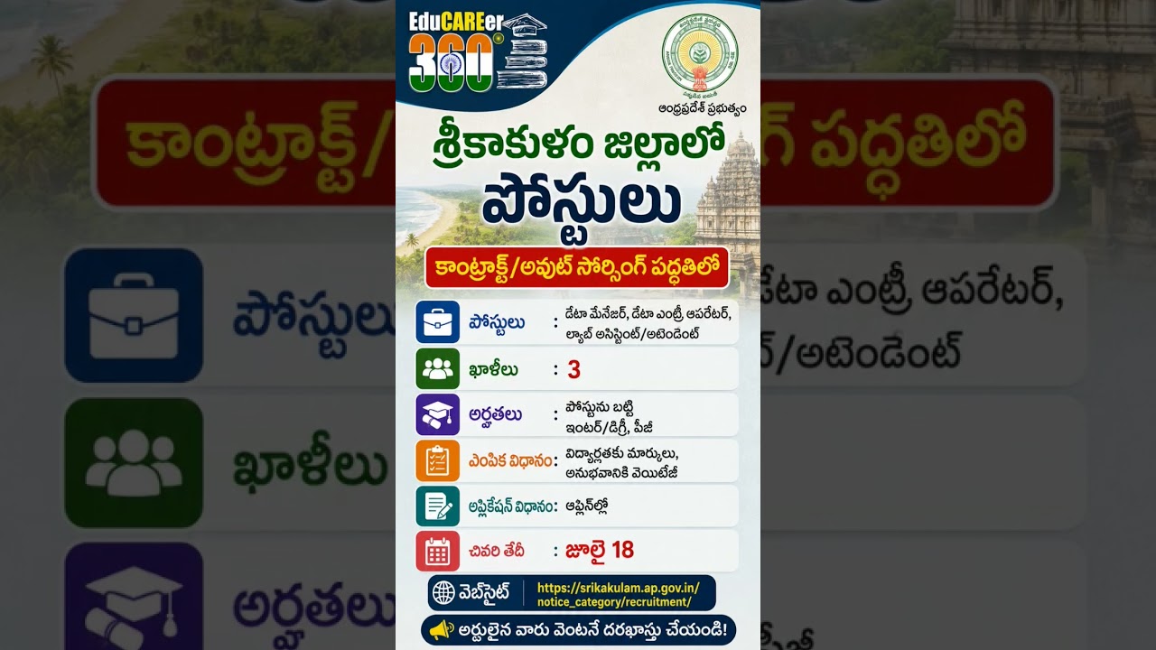 🚨🏛️ Srikakulam District Recruitment 2026 | AP Govt Contract & Outsourcing Jobs 🇮🇳📢