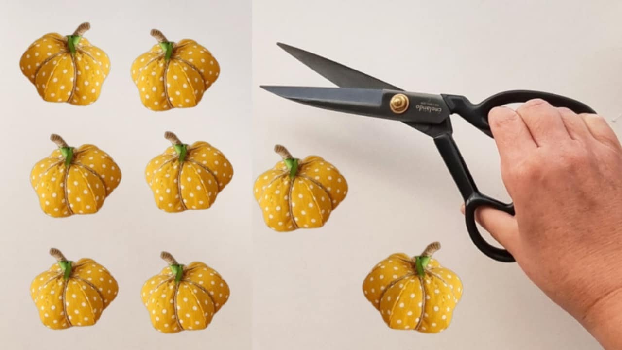 The Cutest Fall DIY - Mini Fabric Pumpkins from Scraps and an Old Pillow.