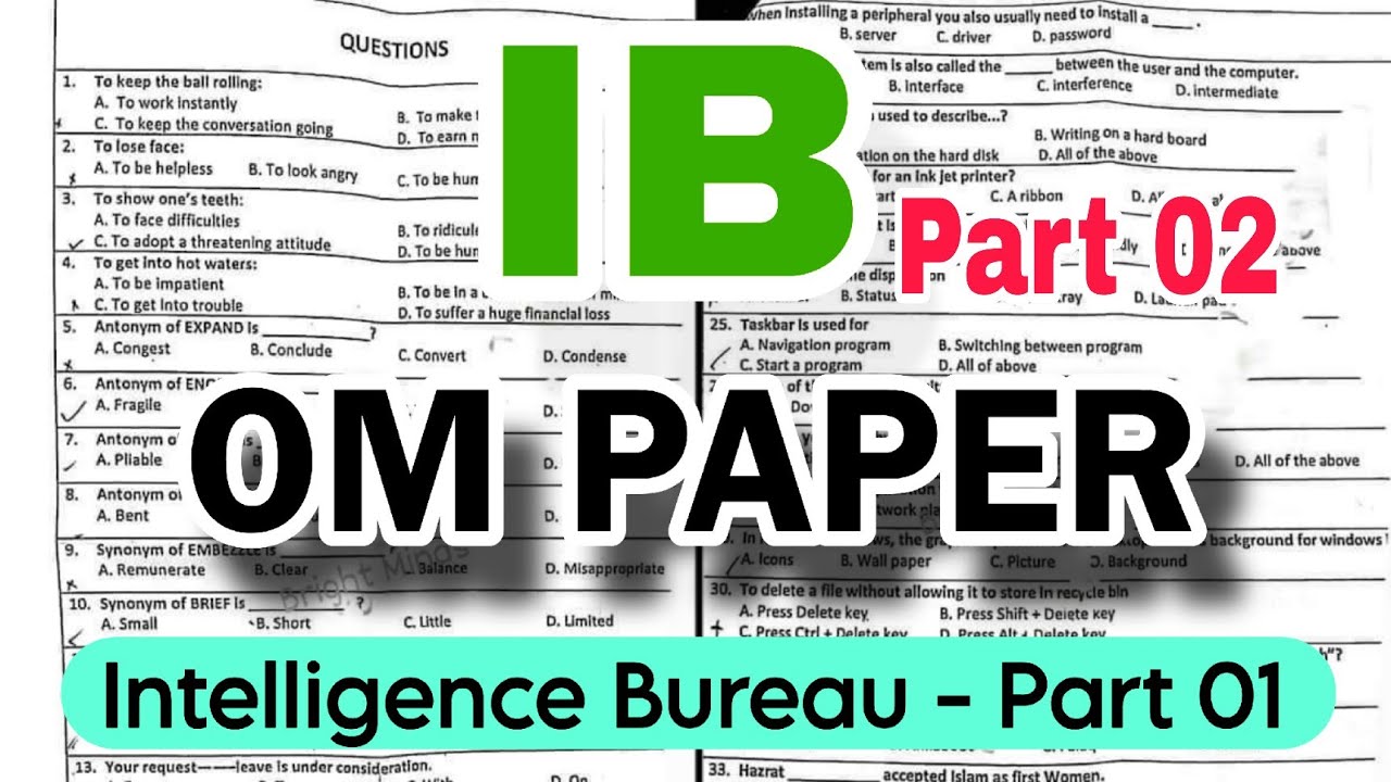 Intelligence Bureau IB OM Paper Part 02 | Analogy | Islamic study | Past paper 2024 |