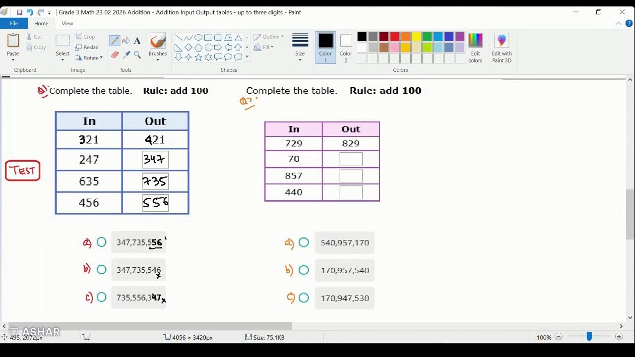 Math, Grade 3, February 23, Addition