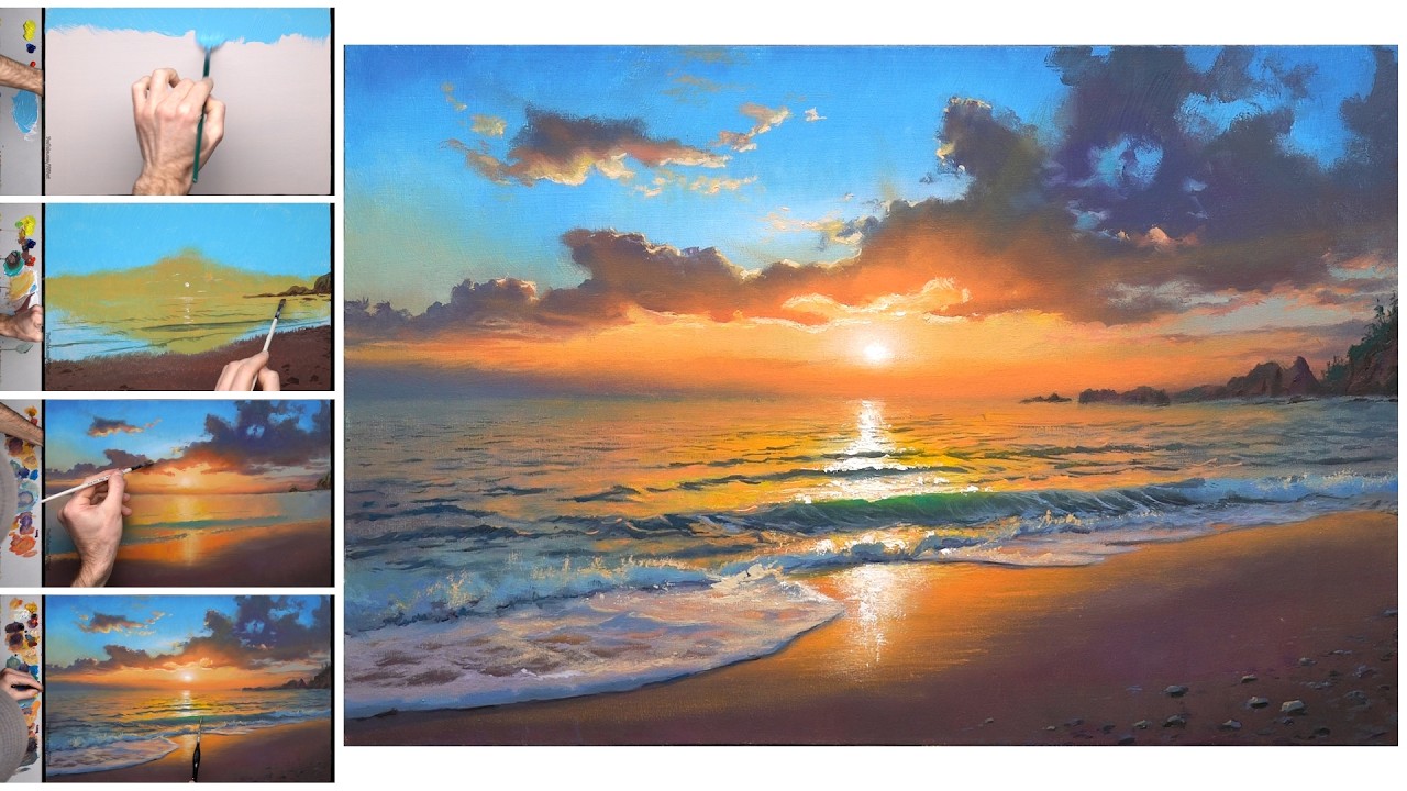Sea Sunset - Acrylic Painting Tutorial / Сolor Palette ART | Zeichnung Kunst Malerei