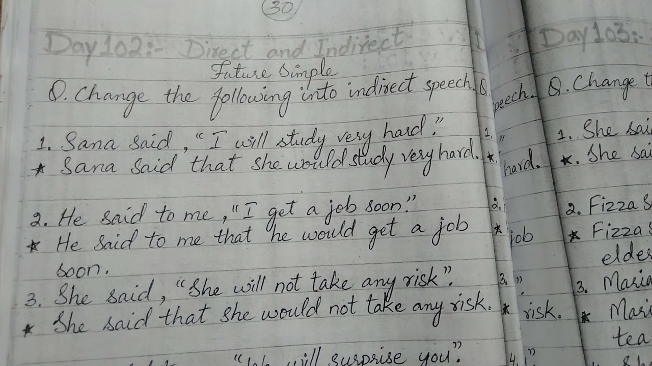 Direct and indirect speech future indefinite and future continuous
