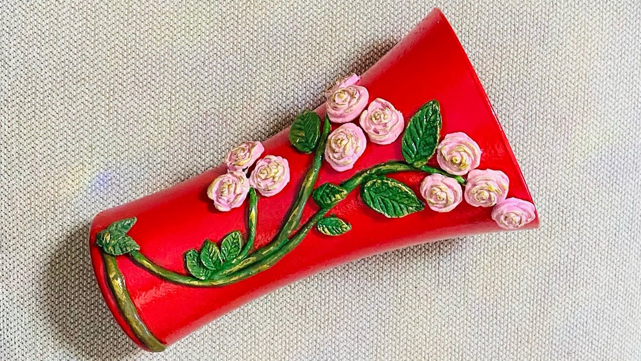DIY glass vase craft | how to decorate a glass  vase with air dry clay