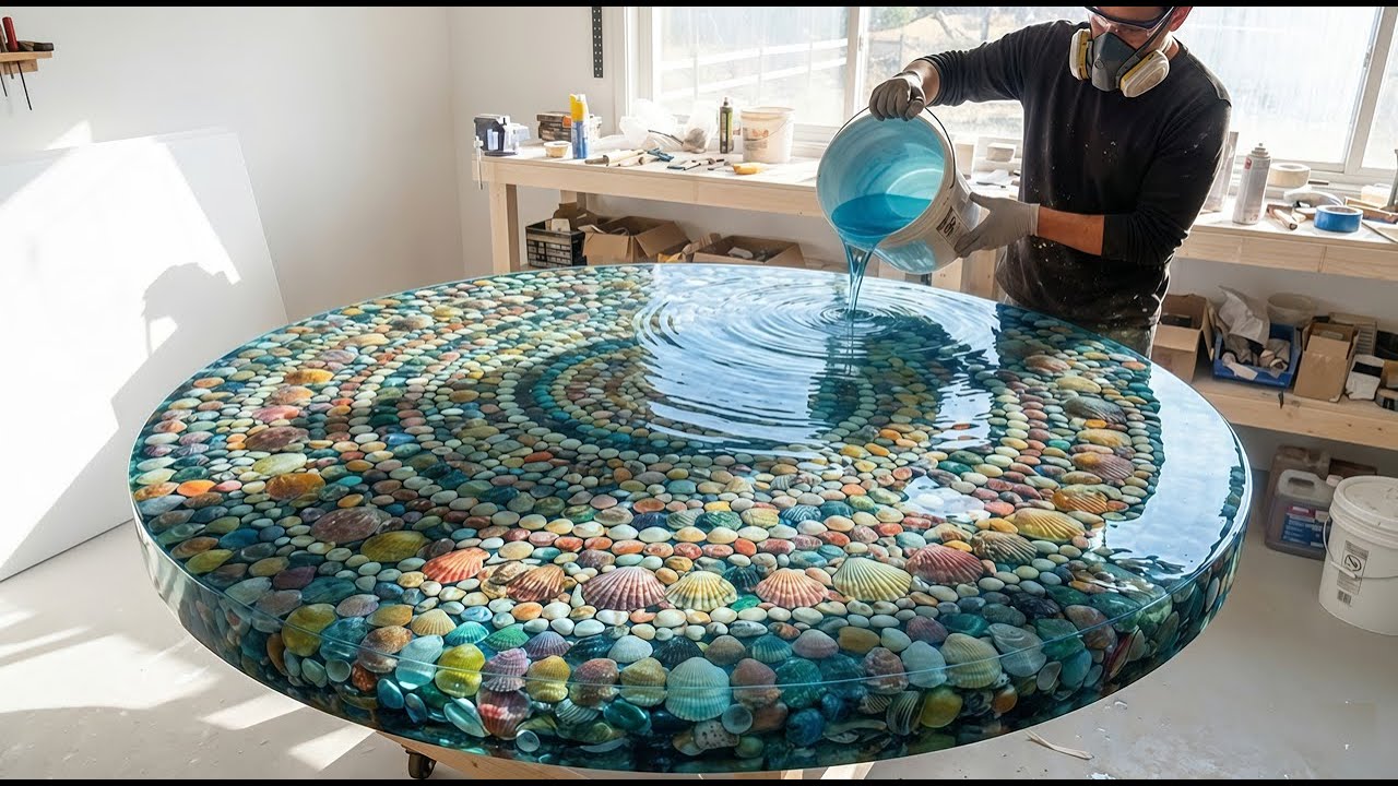 Epoxy Art Resin - I Poured 80Kg Of Bulk Epoxy Into This Natural Seashell Table