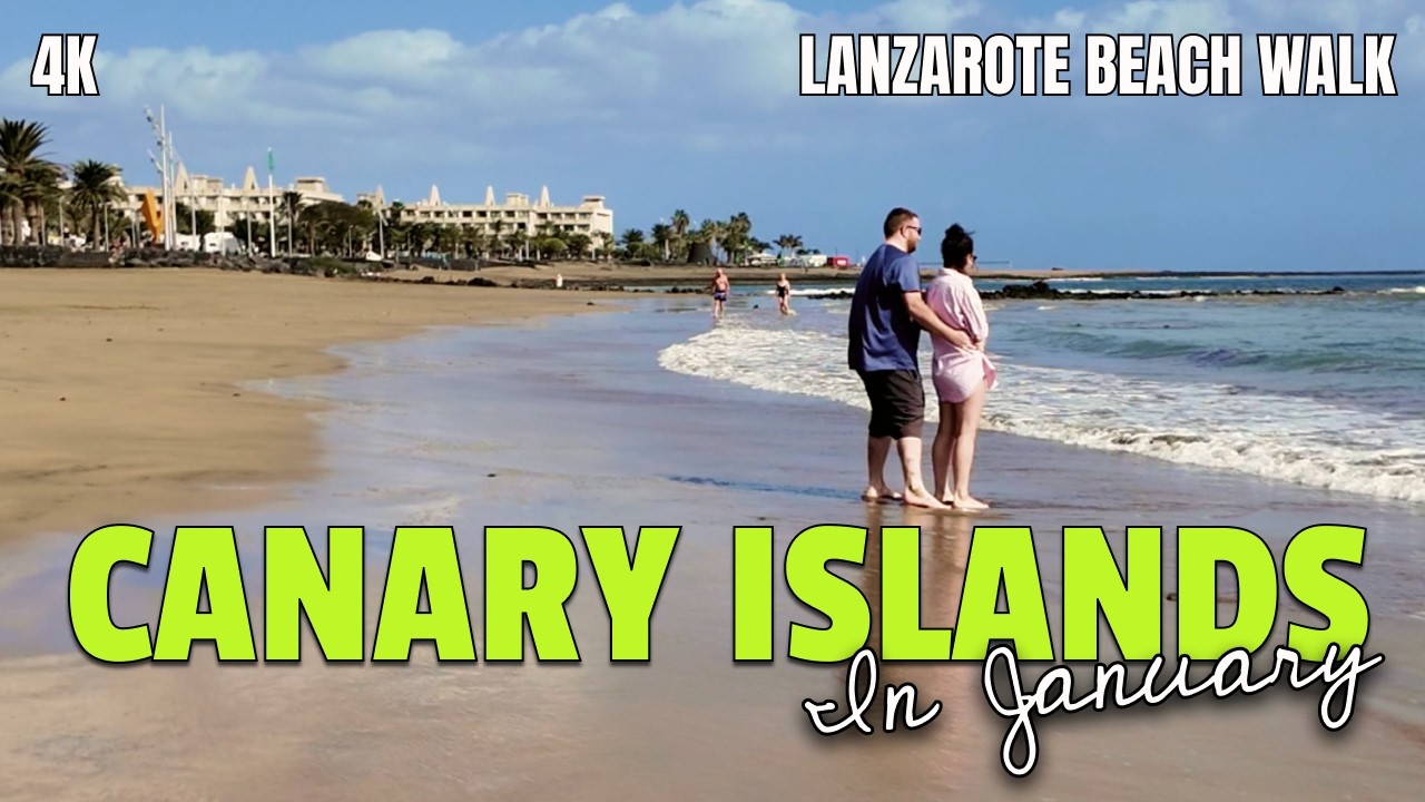 Puerto del Carmen Beach Walk | Lanzarote Spain in January 2026 | Lanzarote, Canary Islands | 4K