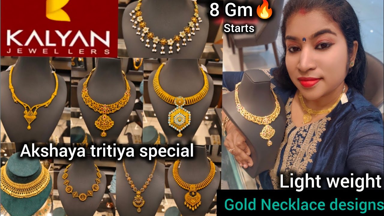 Akshaya Tritiya Special Latest Gold Necklace designs from Kalyan Jewellers starts 8 Gm light weight