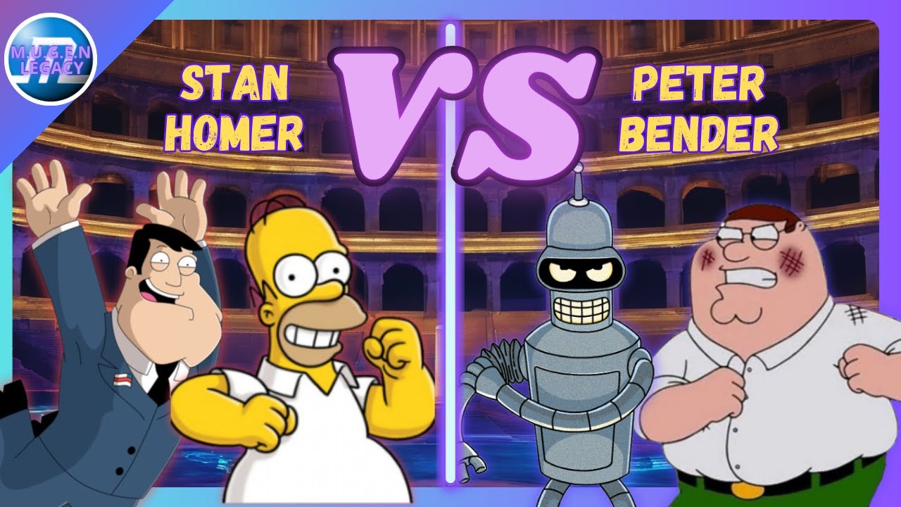 Homer Simpson & Stan VS Peter Griffin & Bender - Cartoon INSANE Battle - Mugen Fight
