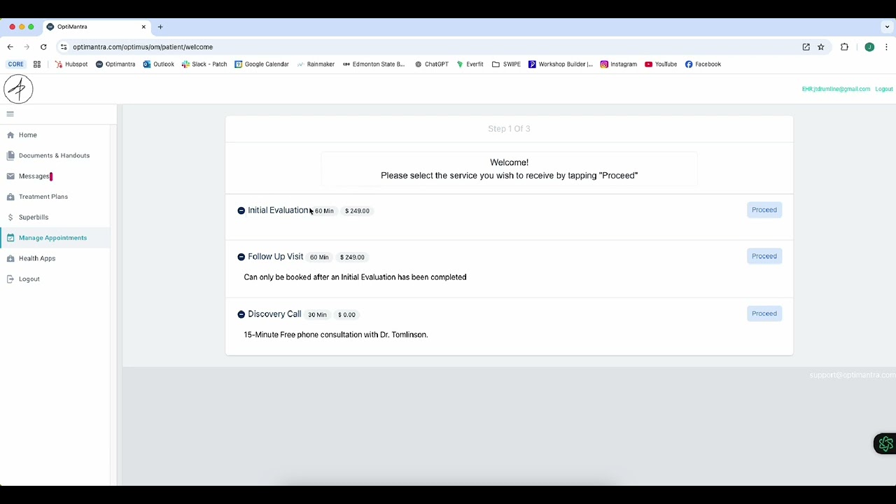 Optimantra Patient Portal: Superbills and Appointments