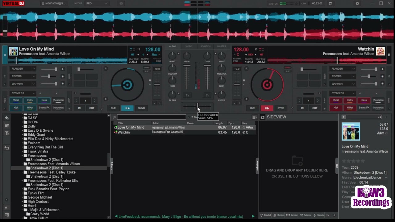 Virtual DJ Audio Mixing - Freemasons - Watchin vs Love On My Mind 