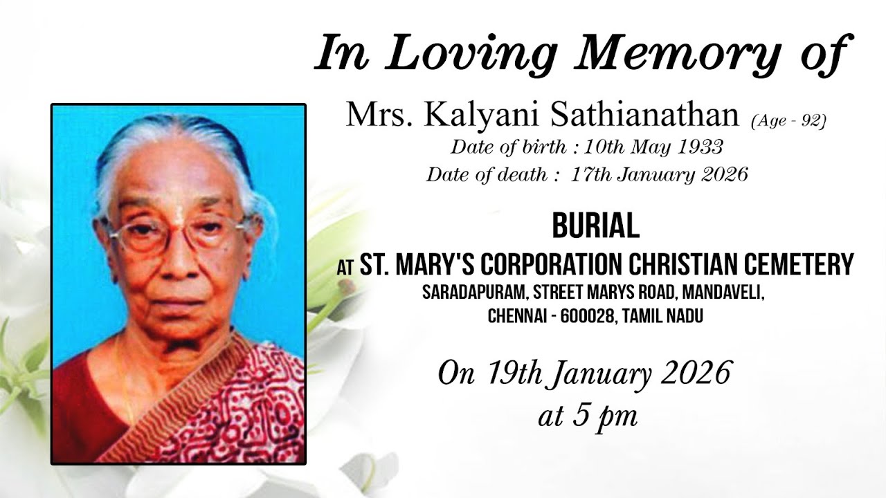 Burial of Mrs Kalyani Sathianathan