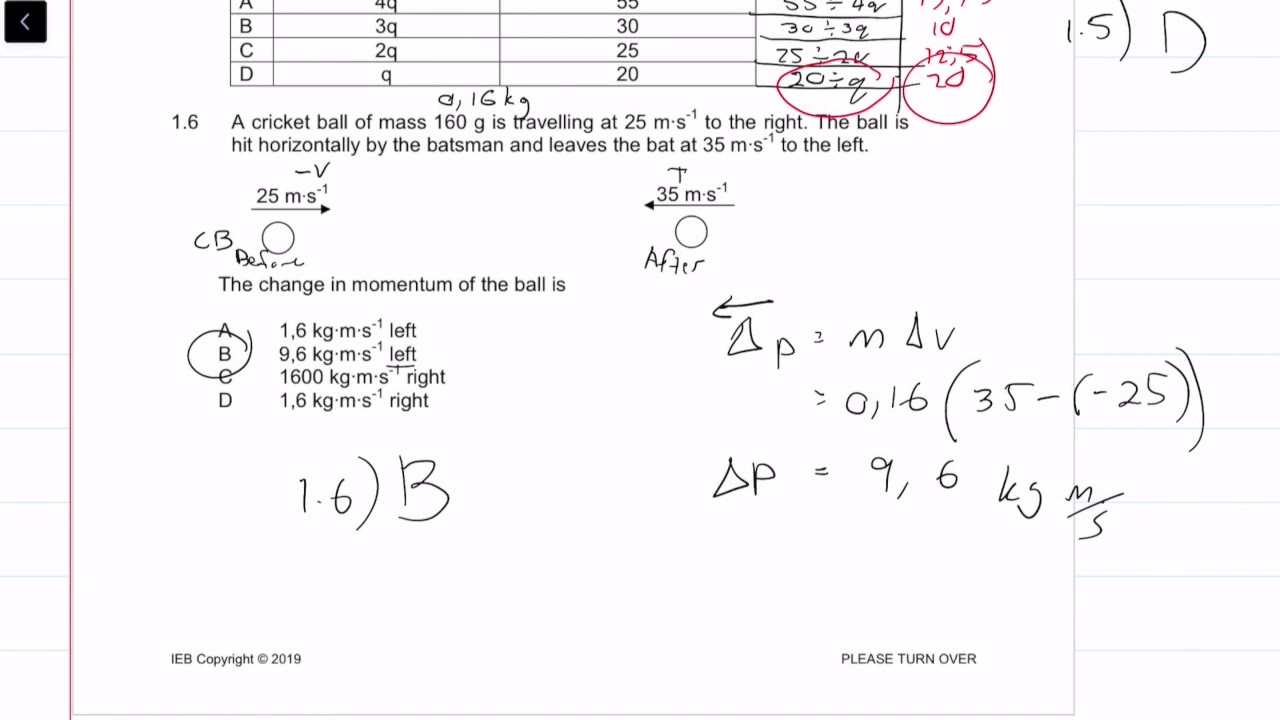 2019| Matric IEB Physics Paper 1 Supplementary Exam 2019 |Question 1 | Multiple Choice