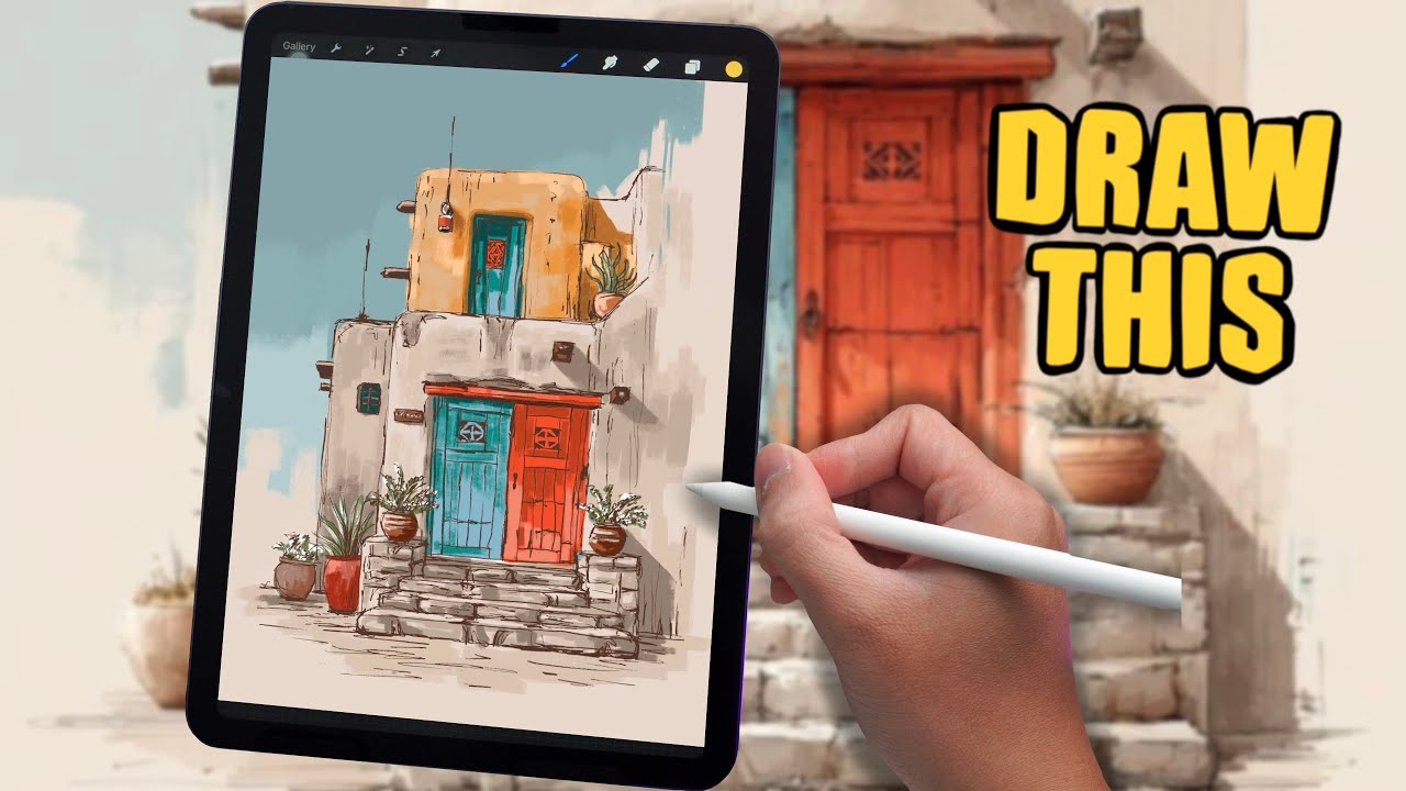PROCREATE Landscape Drawing Tutorial - Adobe House