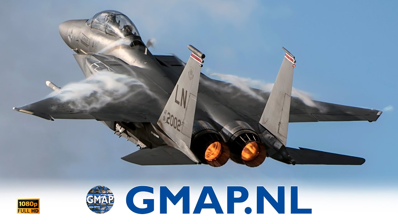 Liberty Wing F-15 fire AIM-120B Amraam missile in slowmotion