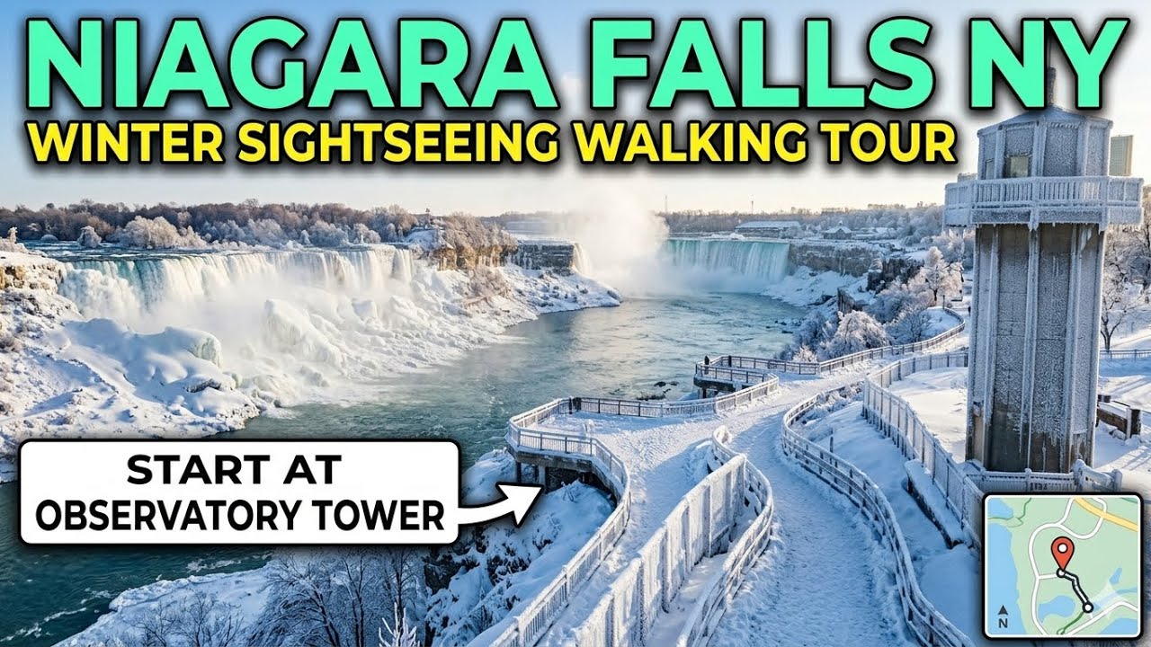 Winter Walk in Niagara Falls Canada| Niagara Falls, Rainbow Bridge, Observatory Tower 🇨🇦🇺🇸