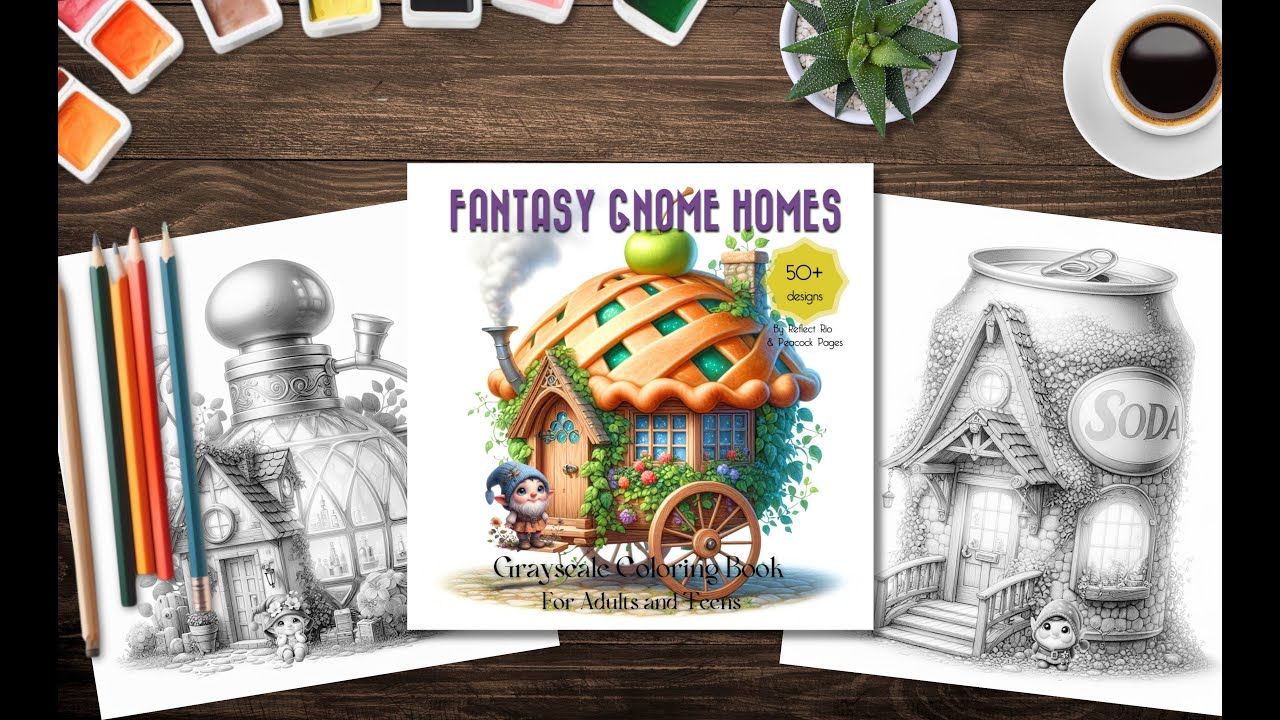 [Flip Through] Grayscale coloring book: Fantasy Gnome Homes - by Reflect Rio