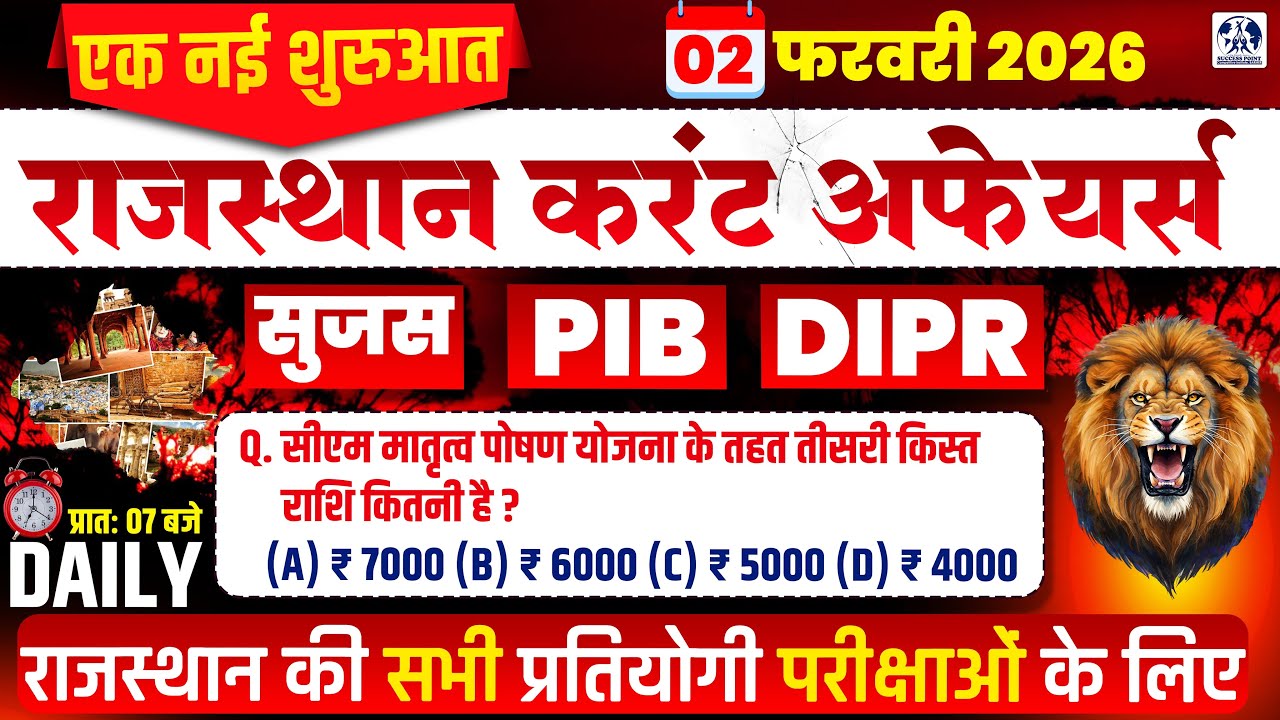 2 Feb 2026 Rajasthan Current Affairs 🔥 | SUJAS PIB DIPR | Today’s Most Important Questions
