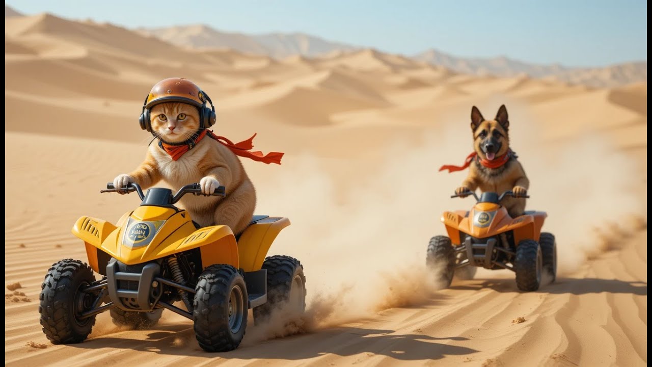 Mama Cat and Husky: Desert Adventure with cute dog | ai dog video 