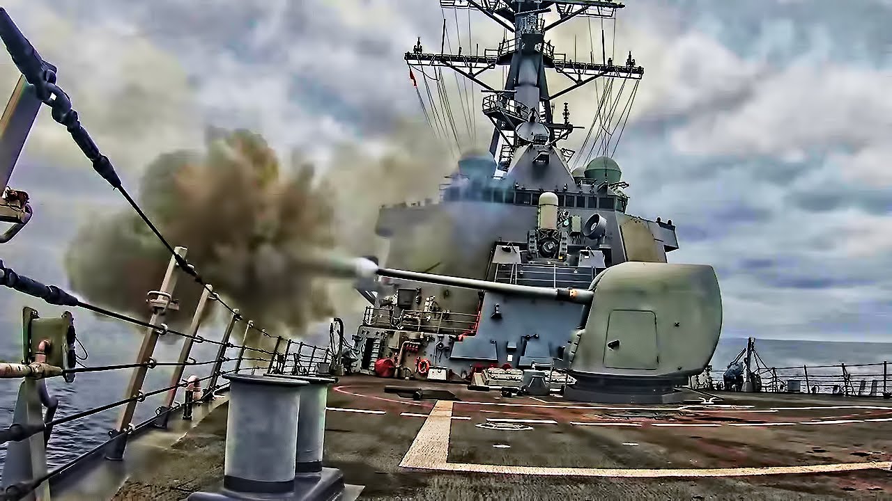 U.S. Navy Destroyer Fires Its Weapons