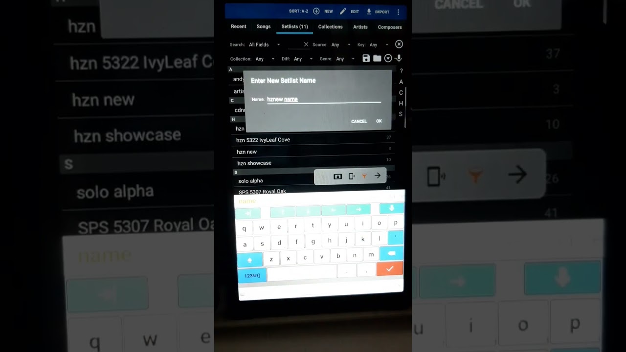 Mobile Sheets create & edit setlists