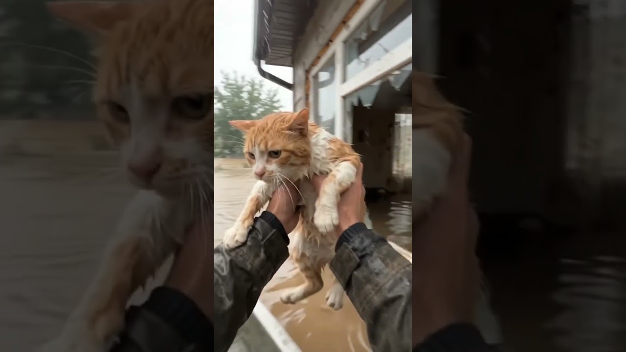 He Found This Cat Trapped Inside a Flooded House 🥺🐱❤️
