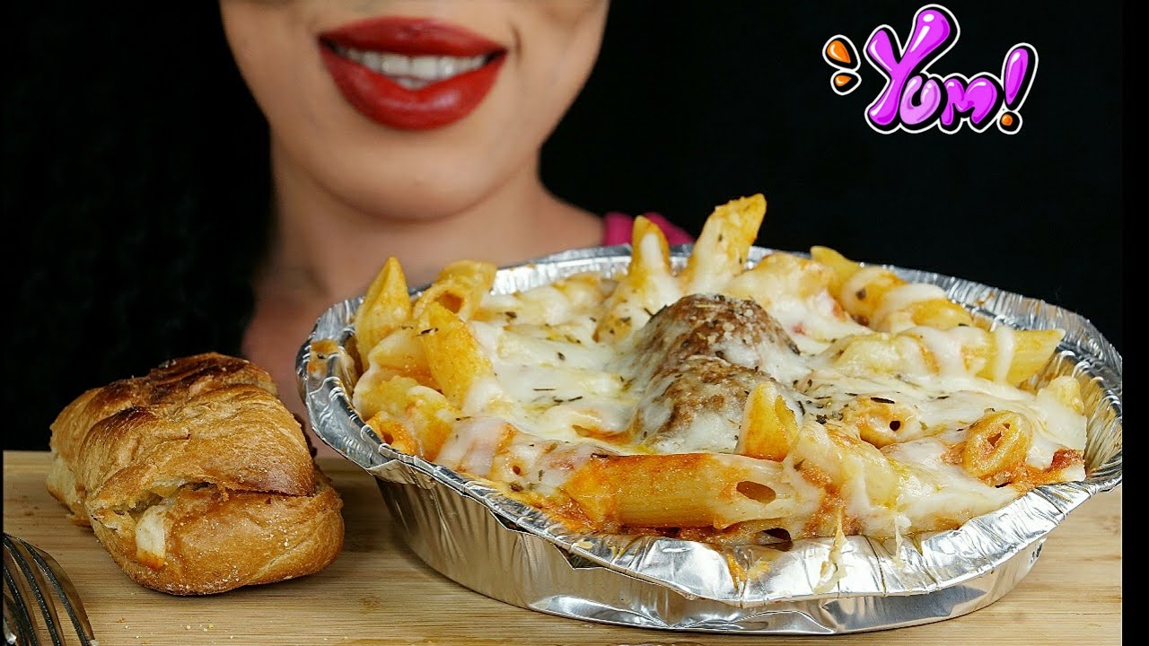 ASMR | Baked Ziti with meatball, Garlic bread | EATING SOUNDS *NO TALKING* Rose eating TV2