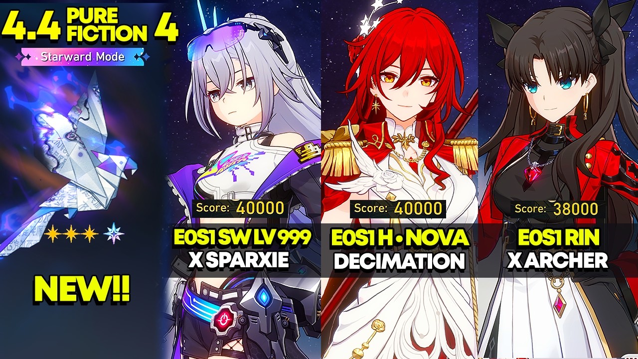 NEW Pure Fiction 4: Starward Mode | E0S1 SW Lv. 999, E0S1 Himeko &bull; Nova, E0S1 Rin | HSR 4.4