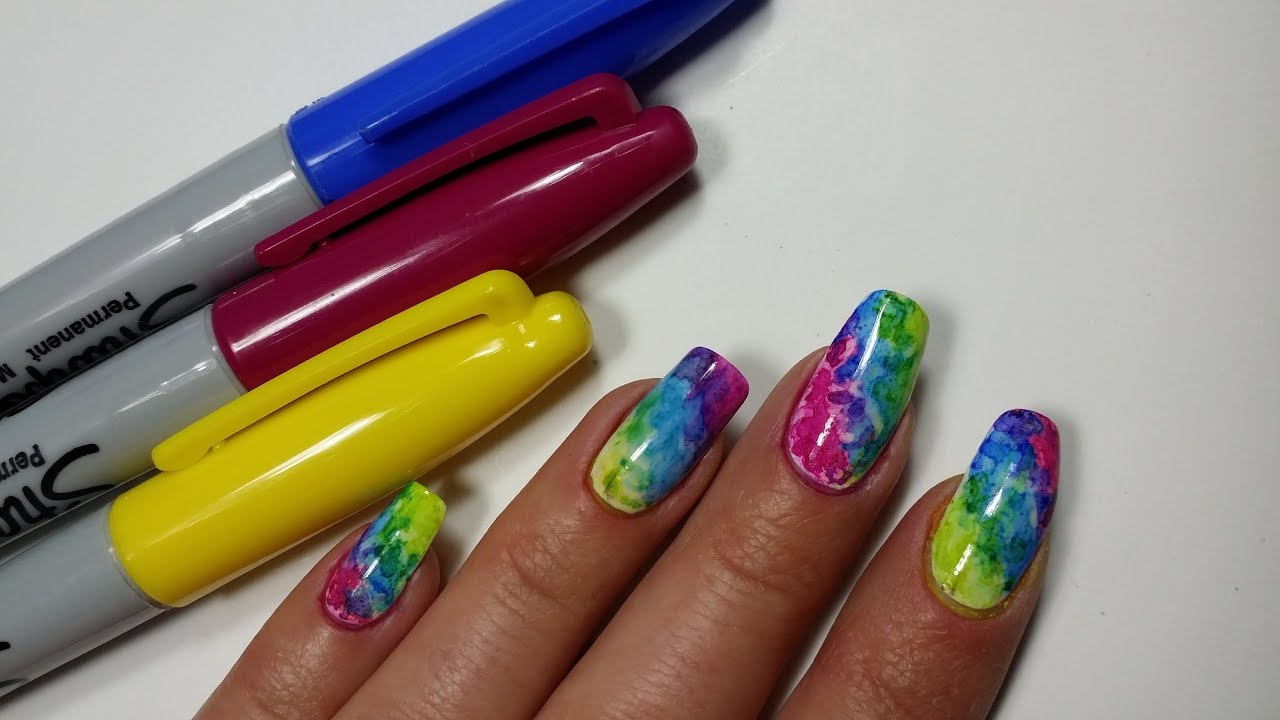 Sharpie Nail Art | Rainbow Colors Manicure Design