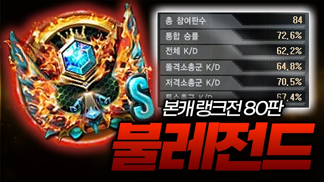 랭크전 84판, 승률 72% 시즌초 미친 전적으로 불레전드