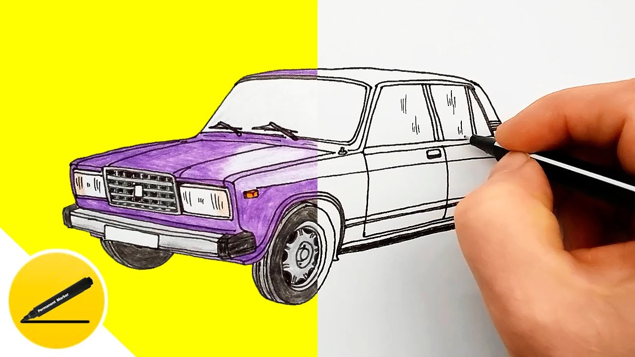 Автомобиль Жигули ВАЗ-2107 ★ Как Нарисовать Машину ★ Рисуем Жигули седан